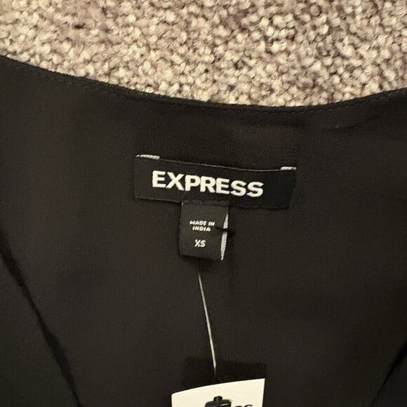 Express Women's Tie Waist Top Size XS Black V-Neck Faux Wrap Sheer Sleeve NWT$54 - Picture 14 of 16